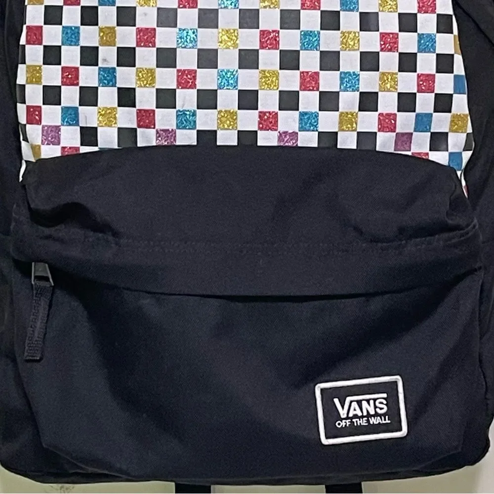 Vans Backpack Laptop Bag Checkerboard Colorful Glitter Zip Close School Everyday